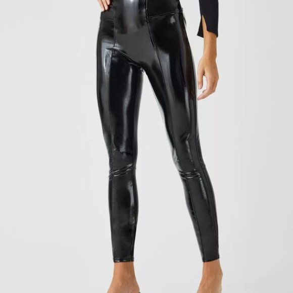SPANX shape Faux Patent Leather Leggings in Black Women's Large - Picture 1 of 7